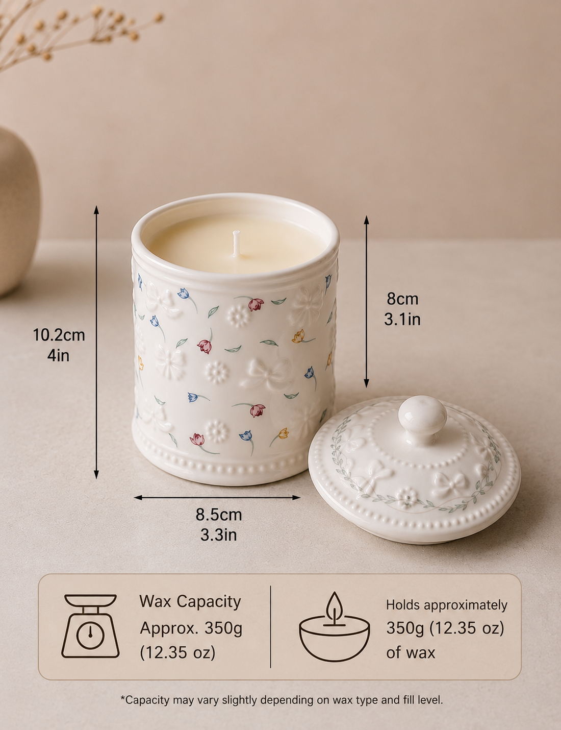 French-Style Floral Ceramic Candle Container