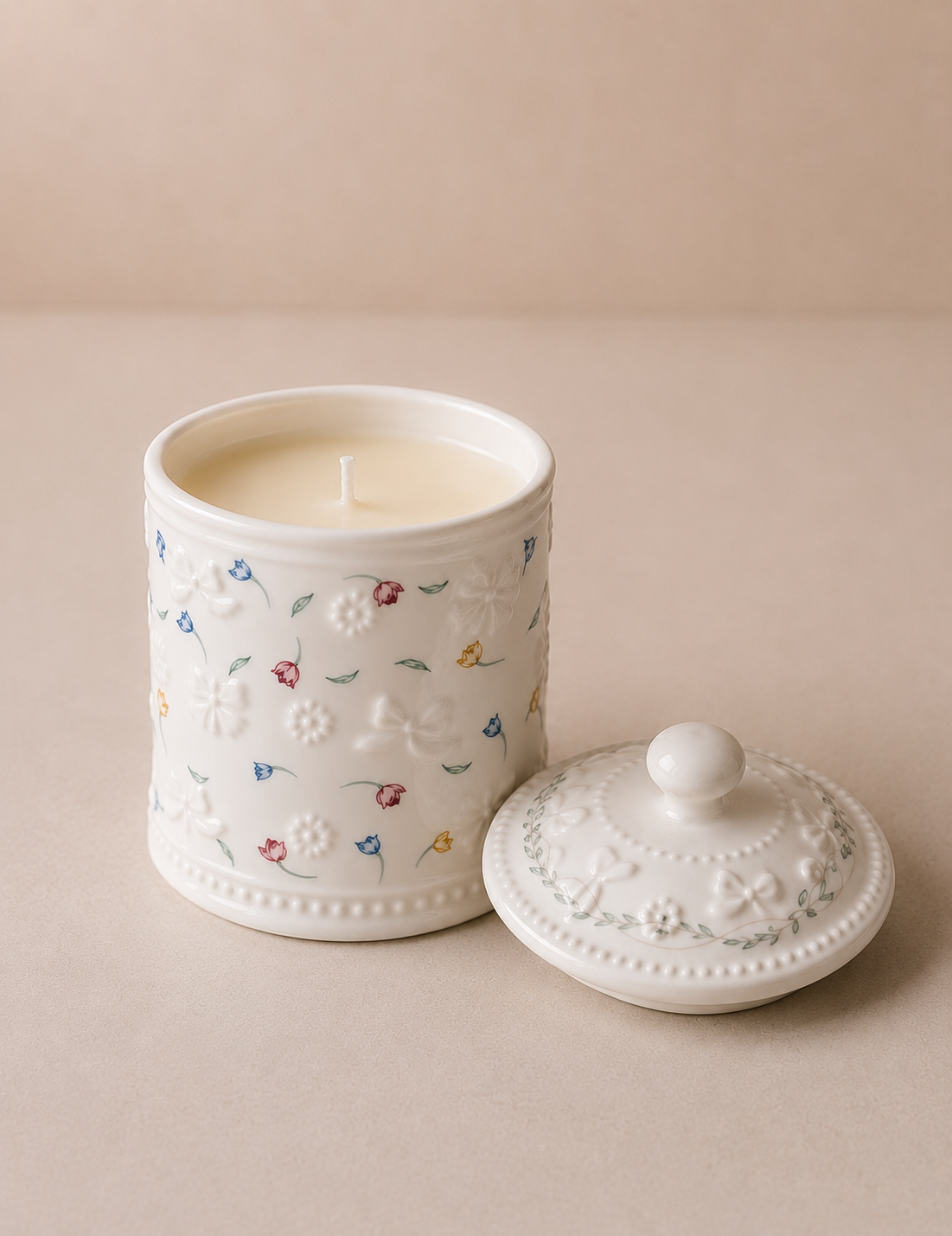 French-Style Floral Ceramic Candle Container