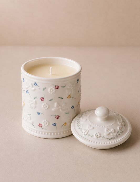 French-Style Floral Ceramic Candle Container