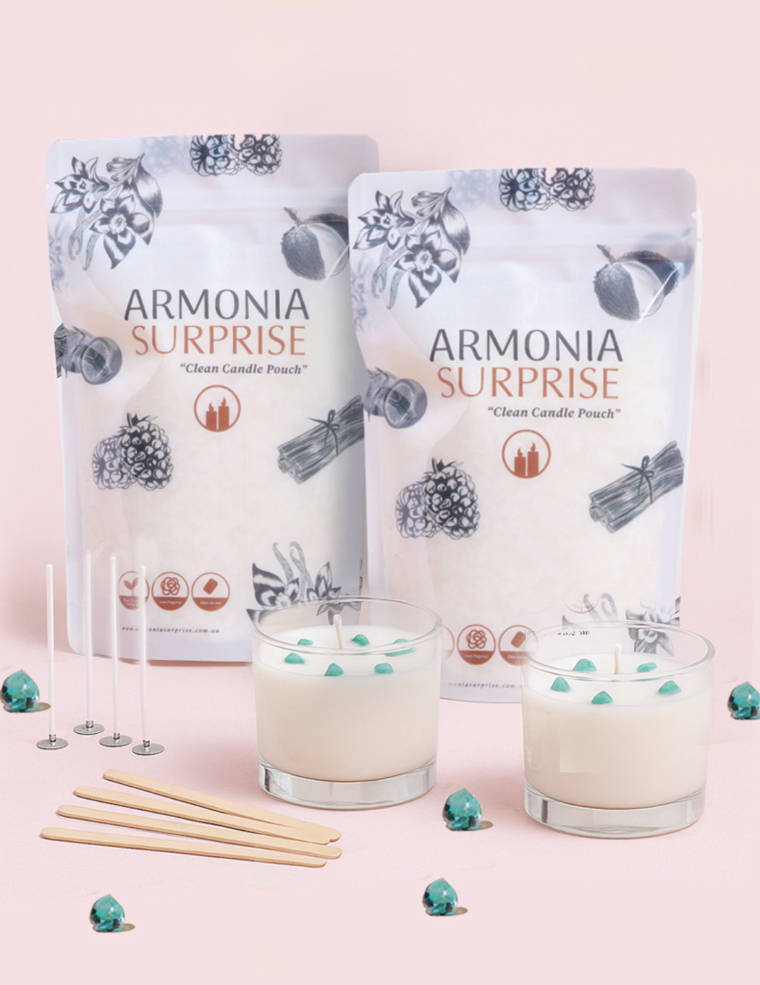Premium Candle Bundle 2 DIY Kits + Glass Jars + Crystals + Gift Box